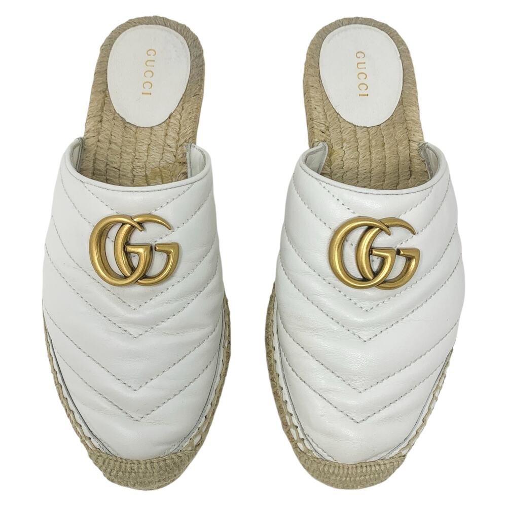 Gucci GG Marmont White Quilted Leather Espadrille Mules EU 37